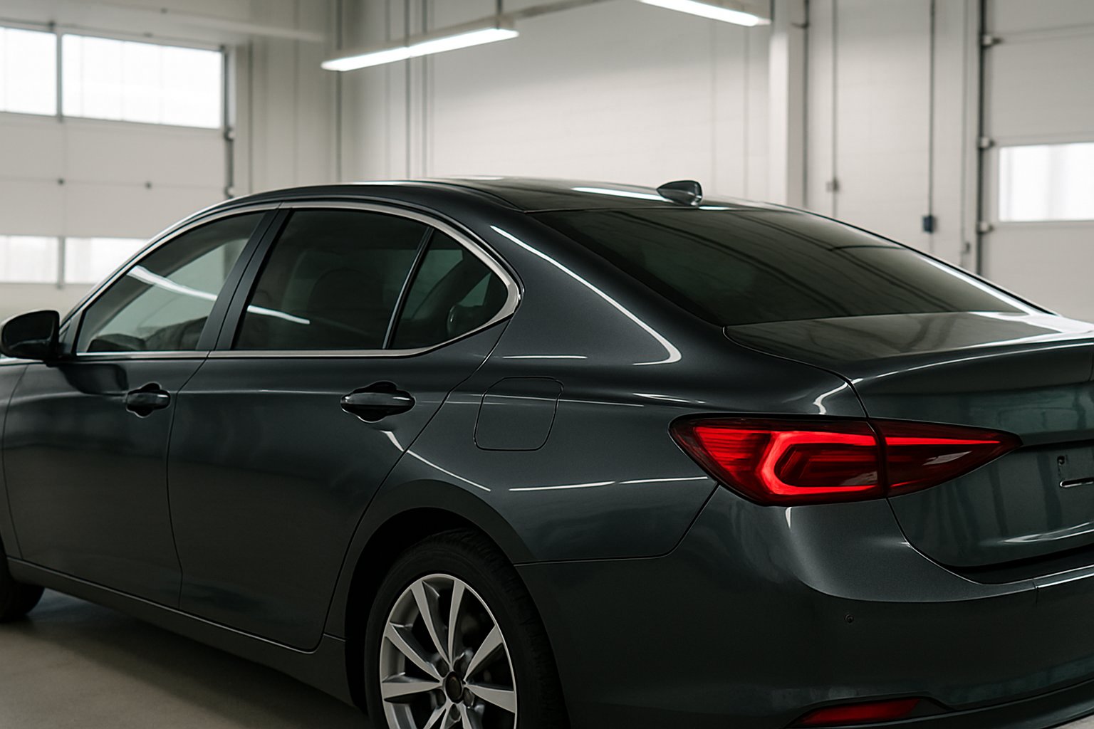 Sleek sedan side windows with a clean even tint finish